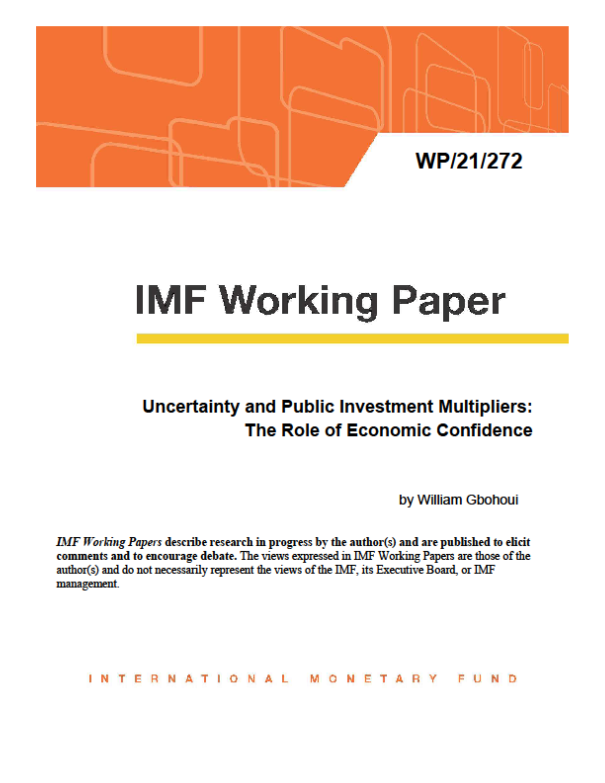 Uncertainty and Public Investment Multipliers:  The Role of Economic Confidence